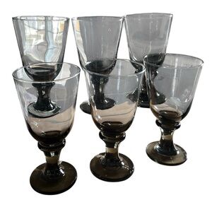 Libbey set of 6 Nova Black Smoked Water Goblets-Glasses VTG Flared MCM 7"